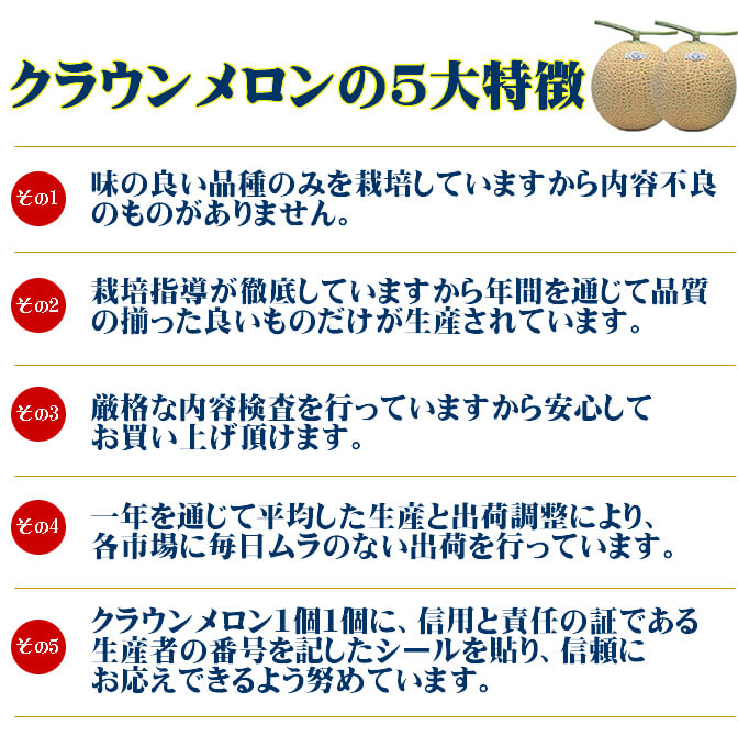 Fruit Farmersメロン販売ページ「クラウンメロンの5大特徴」